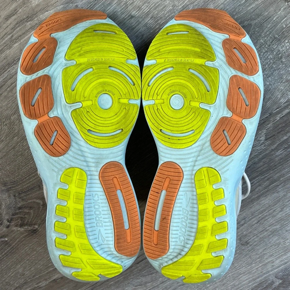 Brooks Glycerin 21 Womens Running Shoes Size 8.5 White Blue Orange 1204081B195